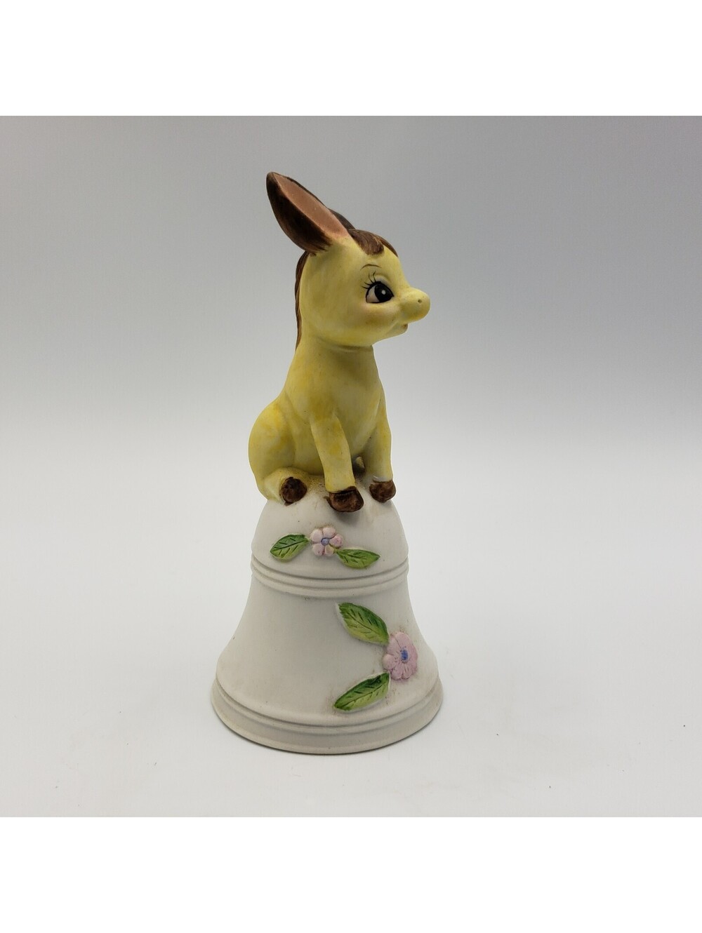 Vintage Bisque Porcelain Bell Yellow Donkey Flower Taiwan ROC Big Eyes